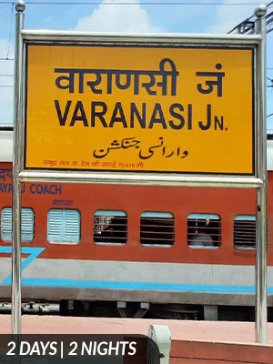 Round Trip Express Yatra Delhi to Varanasi by JSBT Holidays showcasing spiritual landmarks and the iconic Ganga Aarti in Varanasi